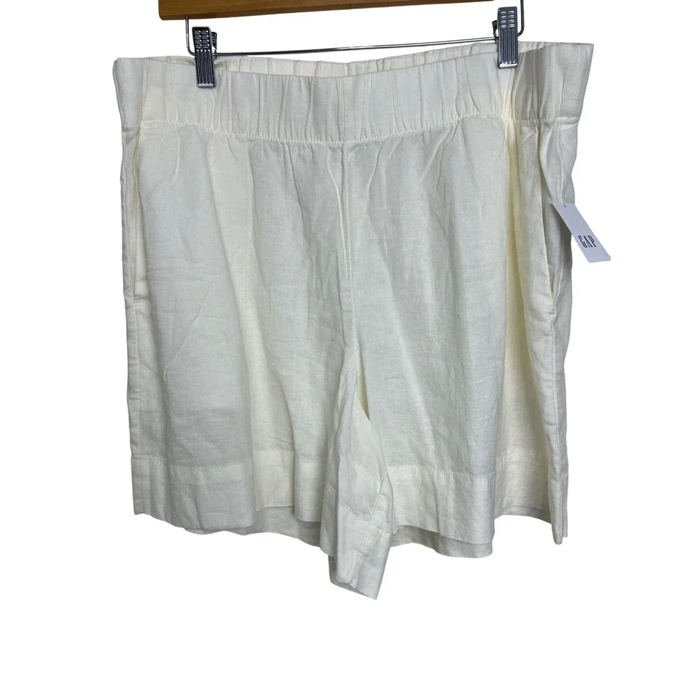 Gap Shorts Women XL White Linen Blend Elastic Waist Pull On Summer‎ New C13